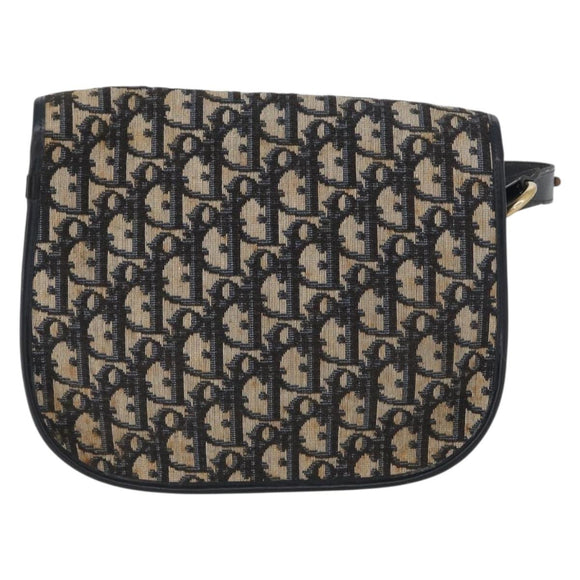 Christian Dior Trotter Canvas Shoulder Bag Navy Gold Auth fm5214