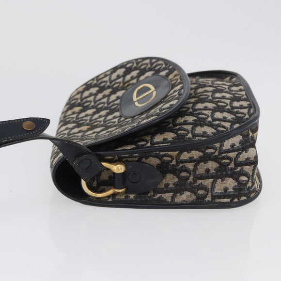 Christian Dior Trotter Canvas Shoulder Bag Navy Gold Auth fm5214