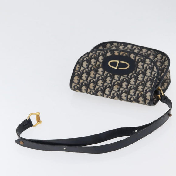 Christian Dior Trotter Canvas Shoulder Bag Navy Gold Auth fm5214