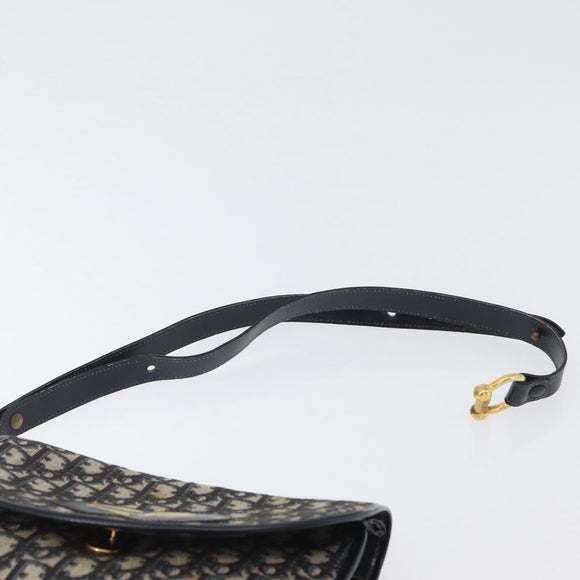 Christian Dior Trotter Canvas Shoulder Bag Navy Gold Auth fm5214