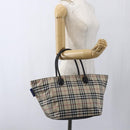 BURBERRY Nova Check Blue Label Hand Bag Nylon Beige Silver Auth fm5216-20