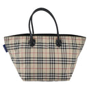 BURBERRY Nova Check Blue Label Hand Bag Nylon Beige Silver Auth fm5216-13