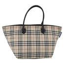 BURBERRY Nova Check Blue Label Hand Bag Nylon Beige Silver Auth fm5216-2