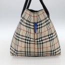 BURBERRY Nova Check Blue Label Hand Bag Nylon Beige Silver Auth fm5216-3