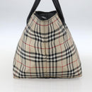 BURBERRY Nova Check Blue Label Hand Bag Nylon Beige Silver Auth fm5216-4