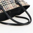 BURBERRY Nova Check Blue Label Hand Bag Nylon Beige Silver Auth fm5216-7