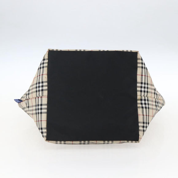 BURBERRY Nova Check Blue Label Hand Bag Nylon Beige Silver Auth fm5216