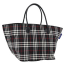Burberrys Nova Check Blue Label Hand Bag Nylon Black Silver Auth fm5217-1