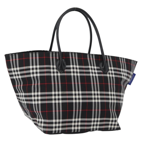 Burberrys Nova Check Blue Label Hand Bag Nylon Black Silver Auth fm5217