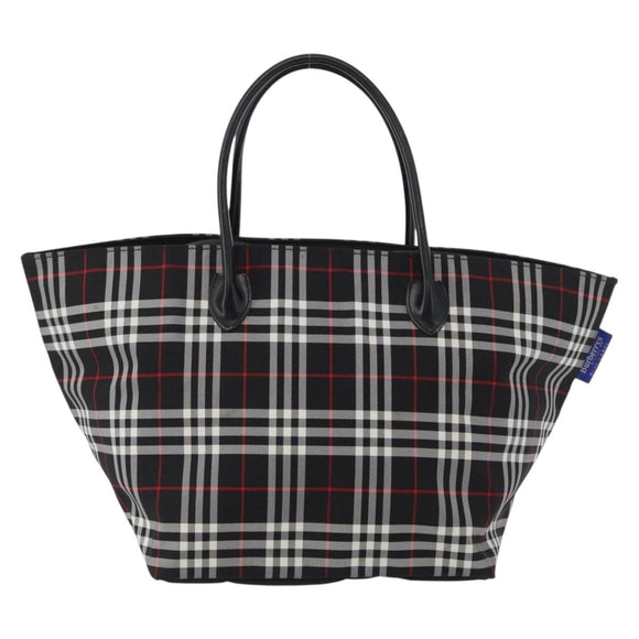 Burberrys Nova Check Blue Label Hand Bag Nylon Black Silver Auth fm5217