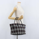 Burberrys Nova Check Blue Label Hand Bag Nylon Black Silver Auth fm5217-21