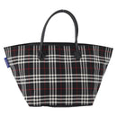 Burberrys Nova Check Blue Label Hand Bag Nylon Black Silver Auth fm5217-2