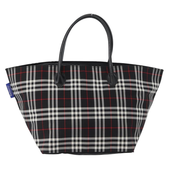 Burberrys Nova Check Blue Label Hand Bag Nylon Black Silver Auth fm5217