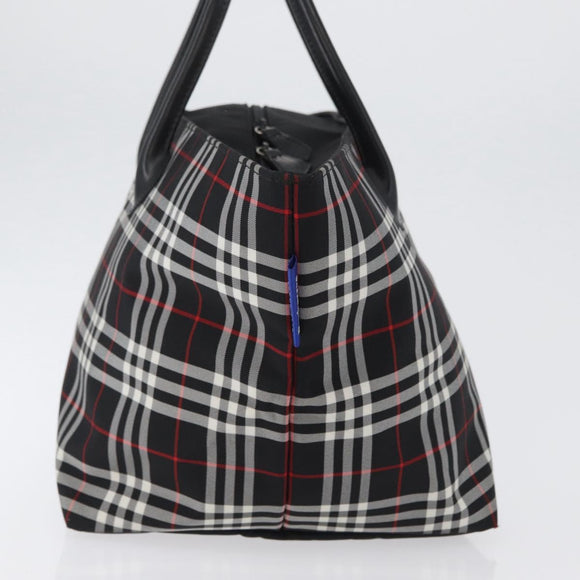 Burberrys Nova Check Blue Label Hand Bag Nylon Black Silver Auth fm5217