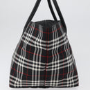 Burberrys Nova Check Blue Label Hand Bag Nylon Black Silver Auth fm5217-4