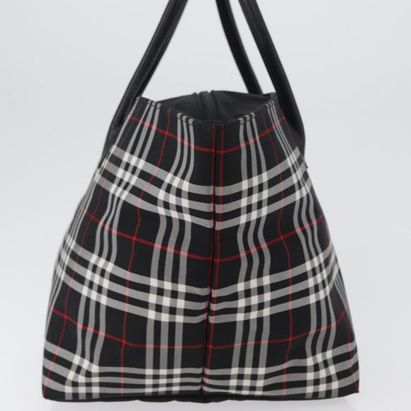 Burberrys Nova Check Blue Label Hand Bag Nylon Black Silver Auth fm5217