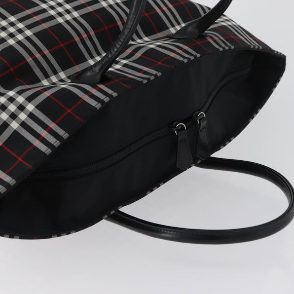 Burberrys Nova Check Blue Label Hand Bag Nylon Black Silver Auth fm5217