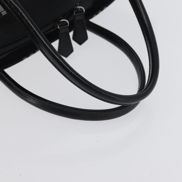 Burberrys Nova Check Blue Label Hand Bag Nylon Black Silver Auth fm5217
