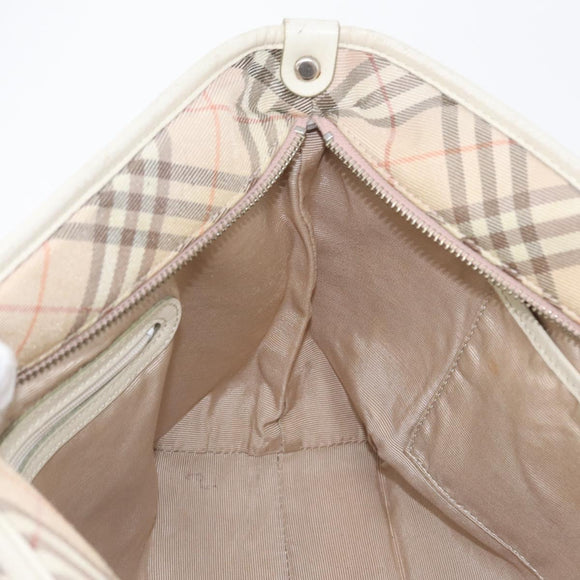 BURBERRY Nova Check Blue Label Hand Bag Nylon Pink Silver Auth fm5218