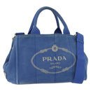 PRADA Canapa PM Hand Bag Canvas 2way Blue Gold Auth fm5220-1