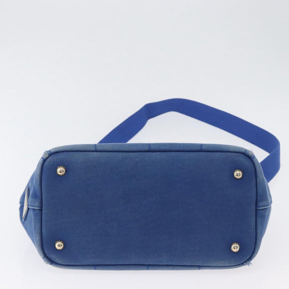 PRADA Canapa PM Hand Bag Canvas 2way Blue Gold Auth fm5220