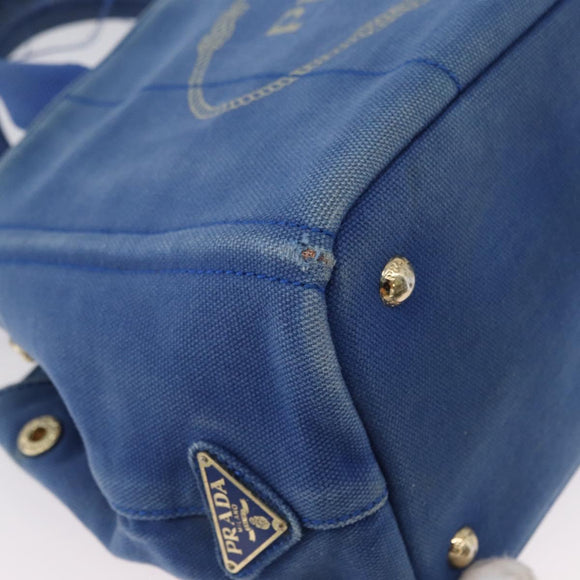 PRADA Canapa PM Hand Bag Canvas 2way Blue Gold Auth fm5220