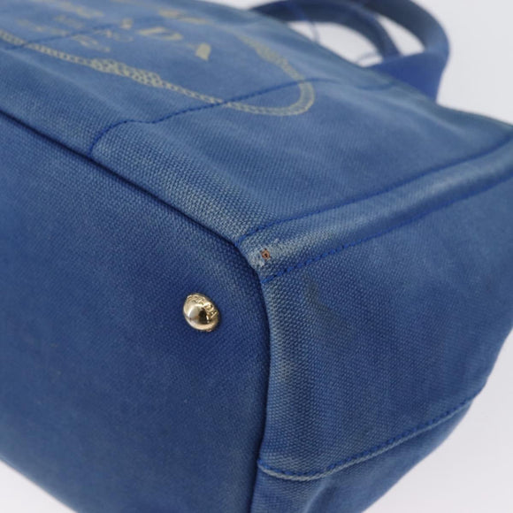 PRADA Canapa PM Hand Bag Canvas 2way Blue Gold Auth fm5220