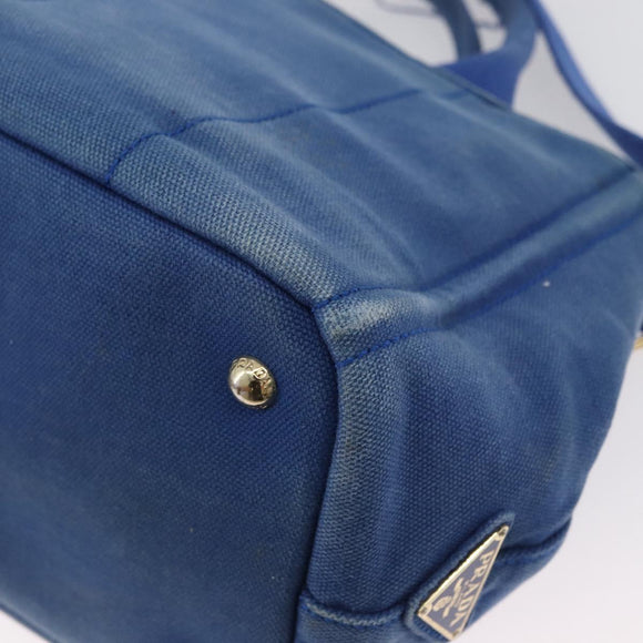 PRADA Canapa PM Hand Bag Canvas 2way Blue Gold Auth fm5220