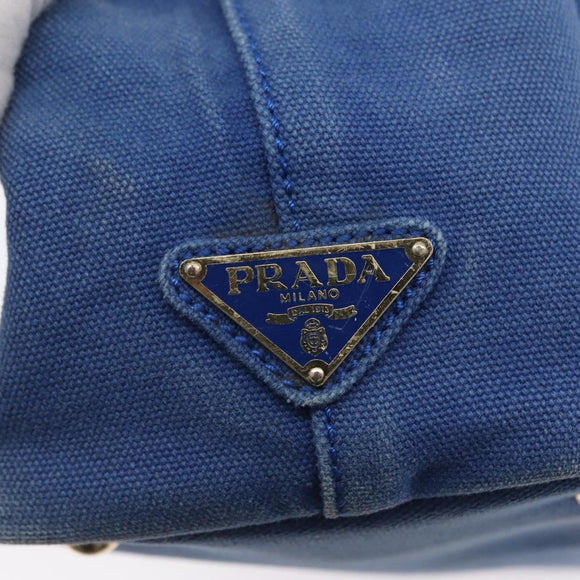 PRADA Canapa PM Hand Bag Canvas 2way Blue Gold Auth fm5220