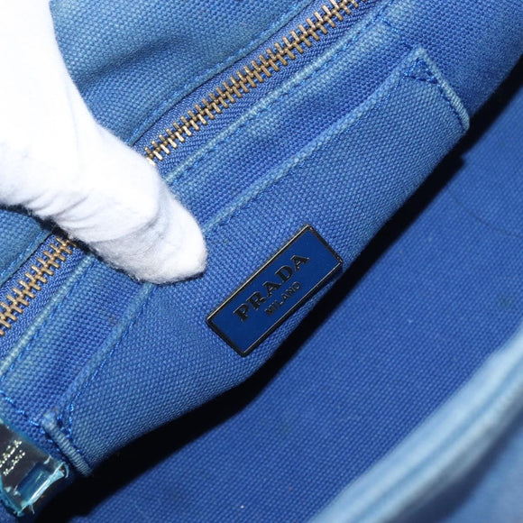 PRADA Canapa PM Hand Bag Canvas 2way Blue Gold Auth fm5220