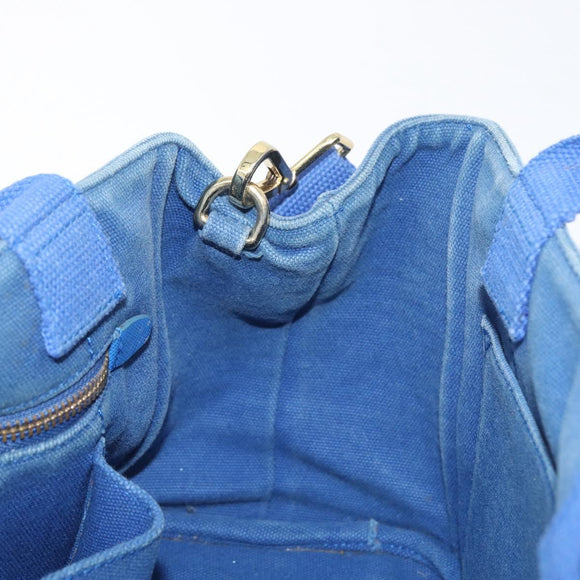 PRADA Canapa PM Hand Bag Canvas 2way Blue Gold Auth fm5220