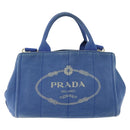 PRADA Canapa PM Hand Bag Canvas 2way Blue Gold Auth fm5220-13