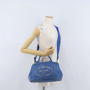 PRADA Canapa PM Hand Bag Canvas 2way Blue Gold Auth fm5220-25