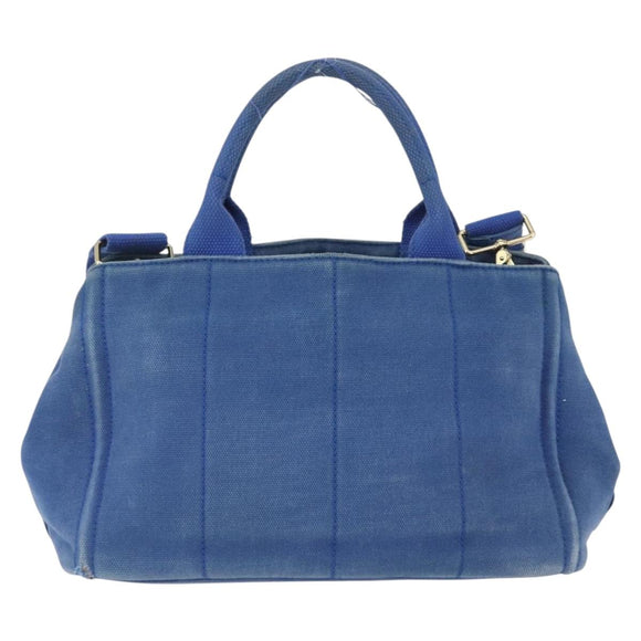 PRADA Canapa PM Hand Bag Canvas 2way Blue Gold Auth fm5220