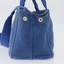 PRADA Canapa PM Hand Bag Canvas 2way Blue Gold Auth fm5220-3