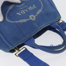 PRADA Canapa PM Hand Bag Canvas 2way Blue Gold Auth fm5220-6