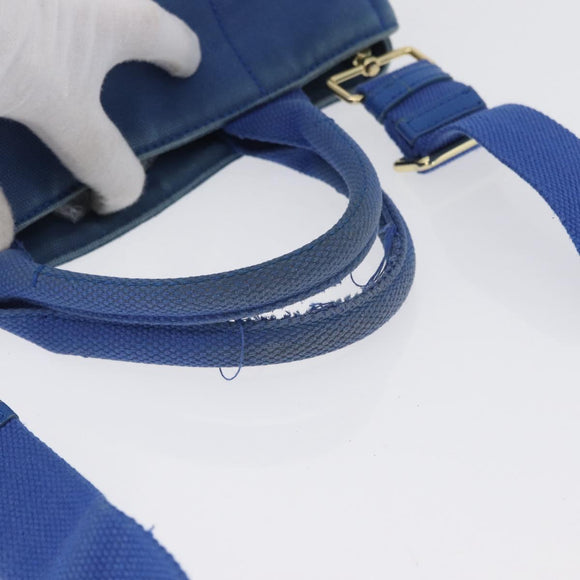 PRADA Canapa PM Hand Bag Canvas 2way Blue Gold Auth fm5220