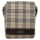BURBERRY Nova Check Shoulder Bag Canvas Beige Silver Auth fm5222-13
