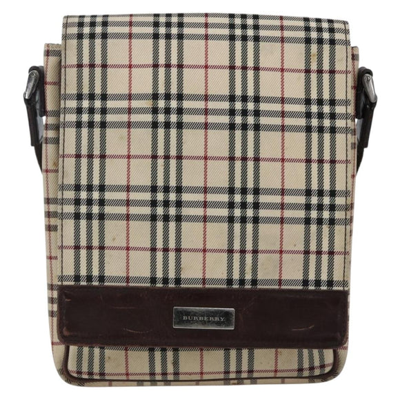 BURBERRY Nova Check Shoulder Bag Canvas Beige Silver Auth fm5222