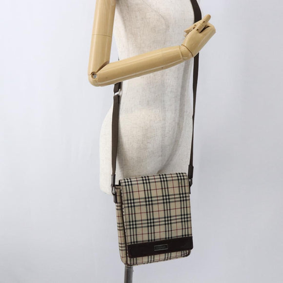 BURBERRY Nova Check Shoulder Bag Canvas Beige Silver Auth fm5222