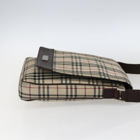 BURBERRY Nova Check Shoulder Bag Canvas Beige Silver Auth fm5222