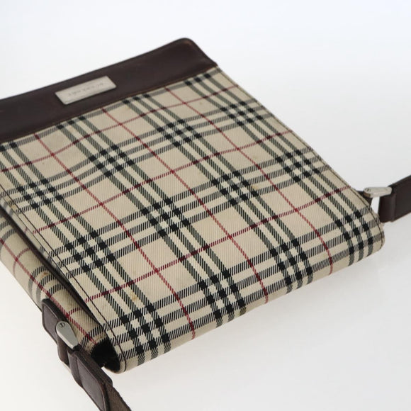 BURBERRY Nova Check Shoulder Bag Canvas Beige Silver Auth fm5222