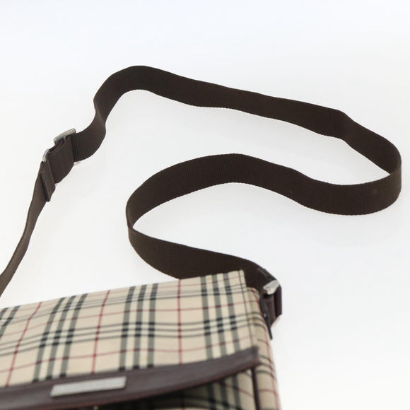 BURBERRY Nova Check Shoulder Bag Canvas Beige Silver Auth fm5222
