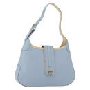 Salvatore Ferragamo Gancini Shoulder Bag Leather Light Blue Silver Auth fm5224-1