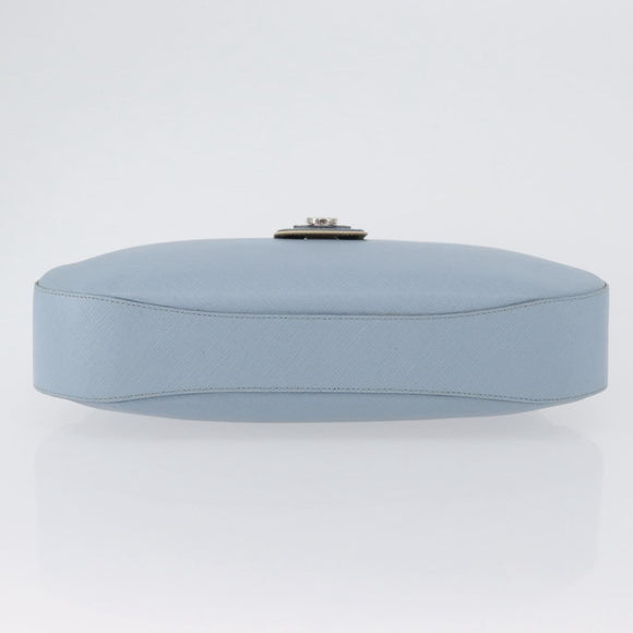 Salvatore Ferragamo Gancini Shoulder Bag Leather Light Blue Silver Auth fm5224