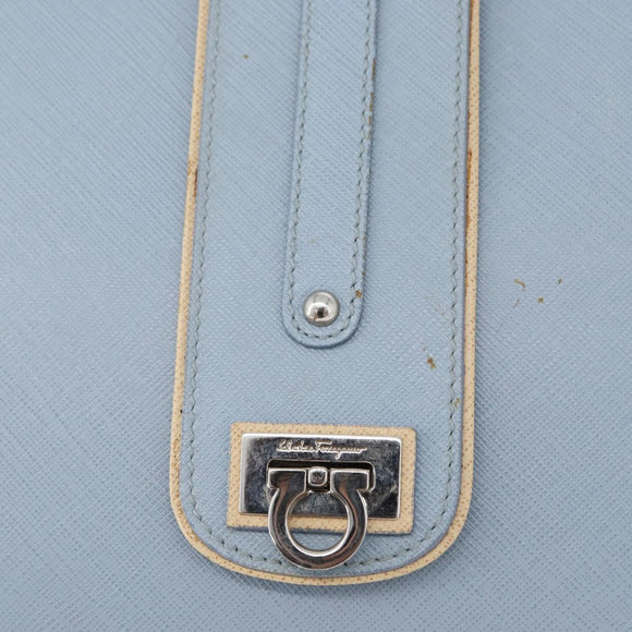 Salvatore Ferragamo Gancini Shoulder Bag Leather Light Blue Silver Auth fm5224