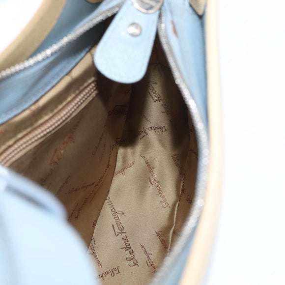 Salvatore Ferragamo Gancini Shoulder Bag Leather Light Blue Silver Auth fm5224