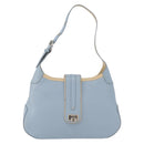 Salvatore Ferragamo Gancini Shoulder Bag Leather Light Blue Silver Auth fm5224-2