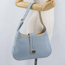 Salvatore Ferragamo Gancini Shoulder Bag Leather Light Blue Silver Auth fm5224-23