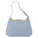 Salvatore Ferragamo Gancini Shoulder Bag Leather Light Blue Silver Auth fm5224-3